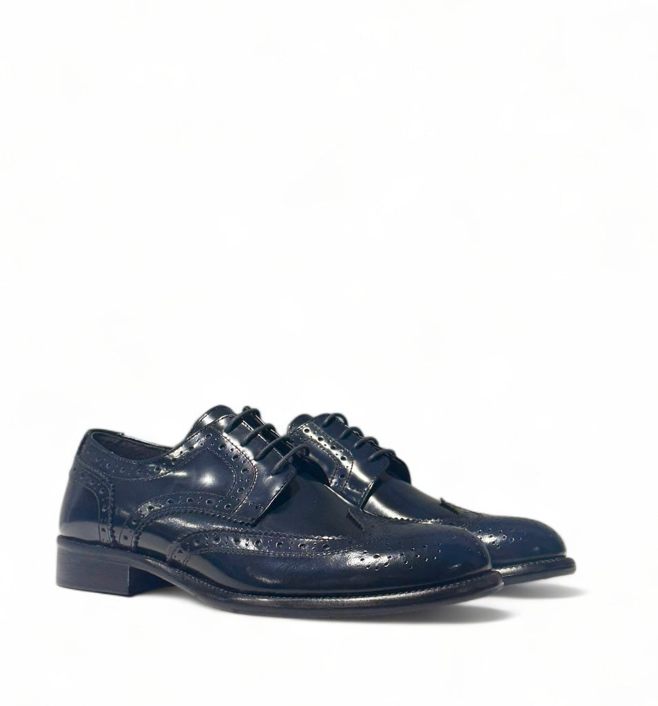 Navy Derby shoe leather sole