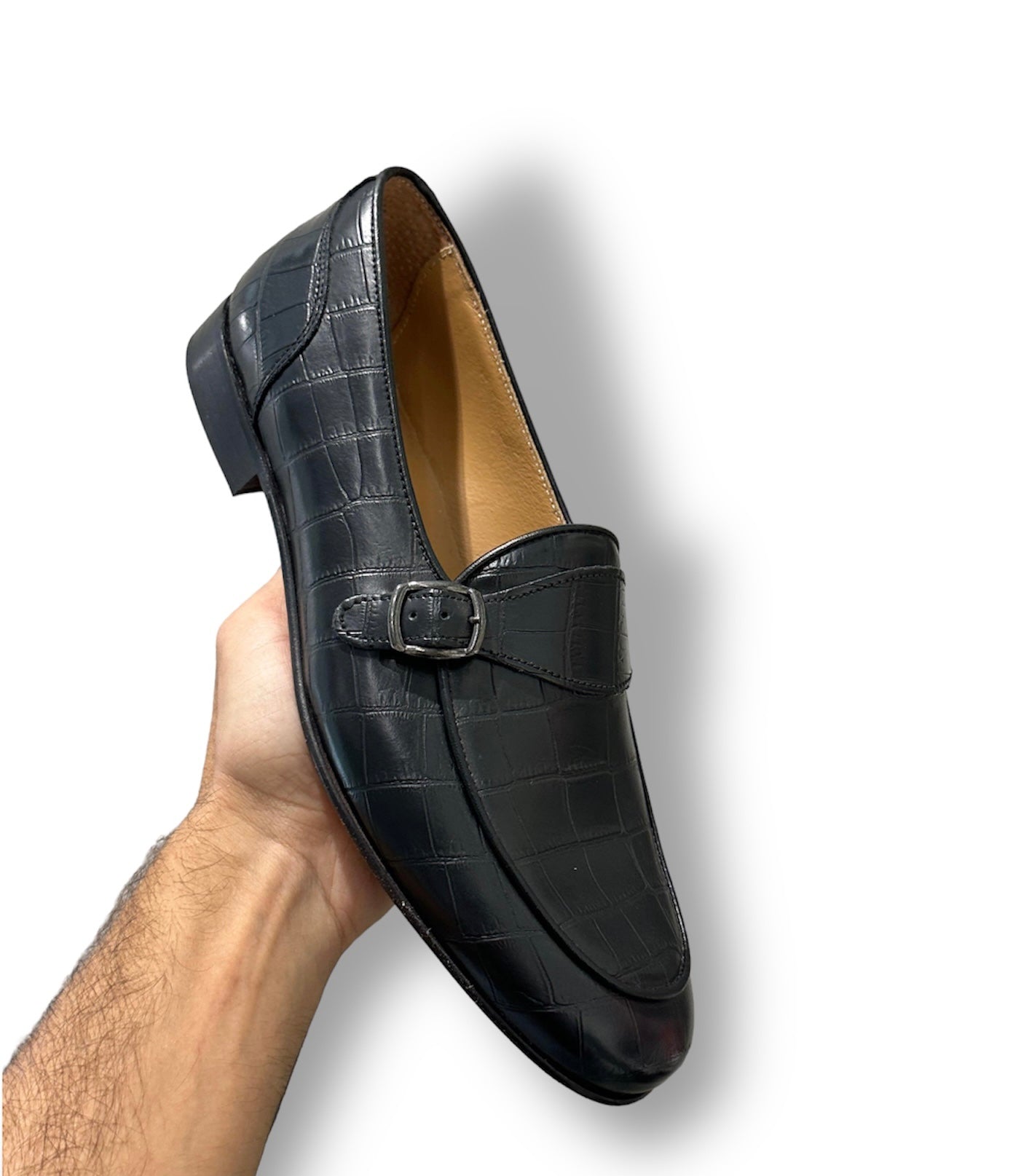 Mocassino nero con fibbia in pelle