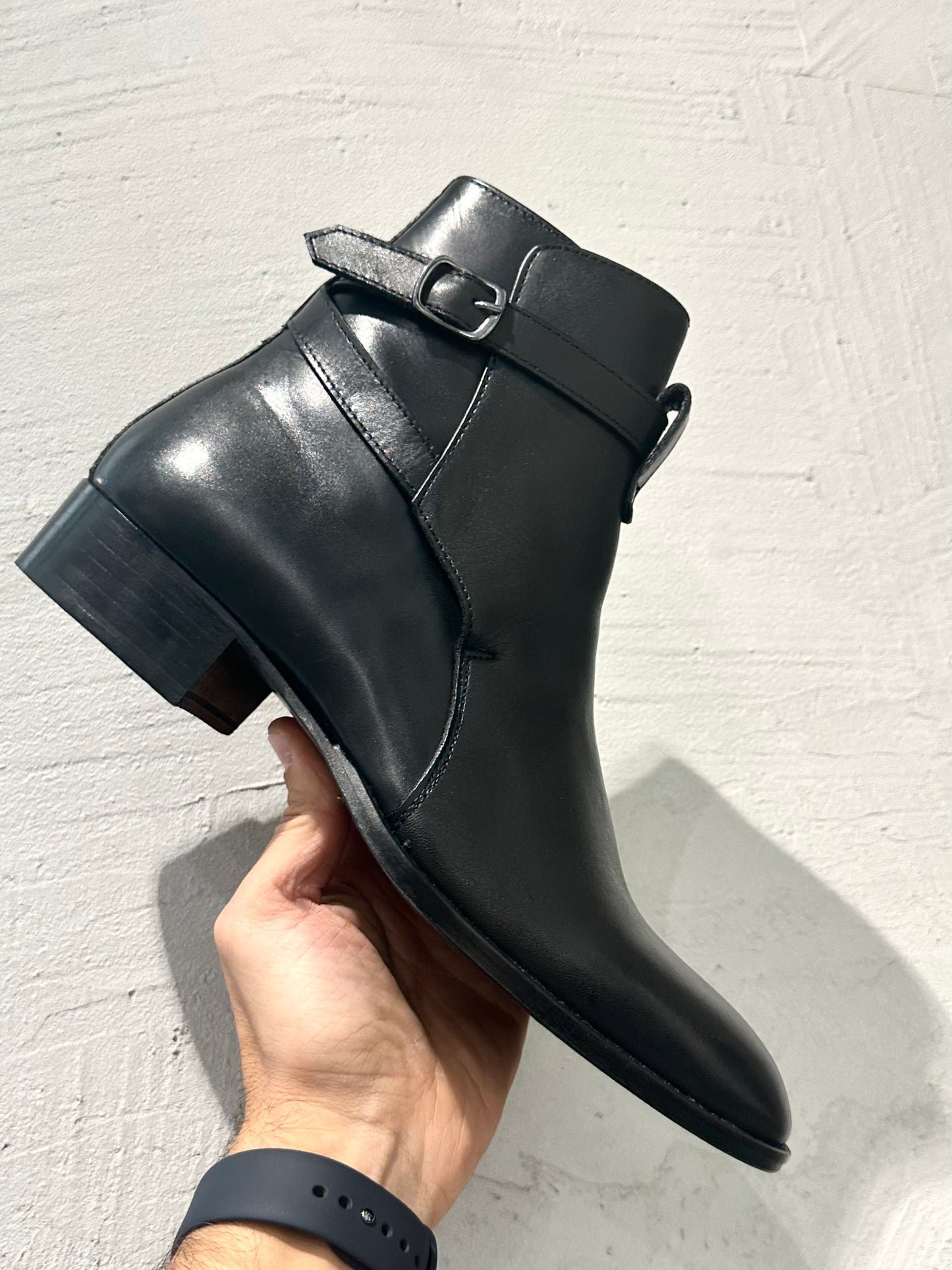 Black leather ankle boot