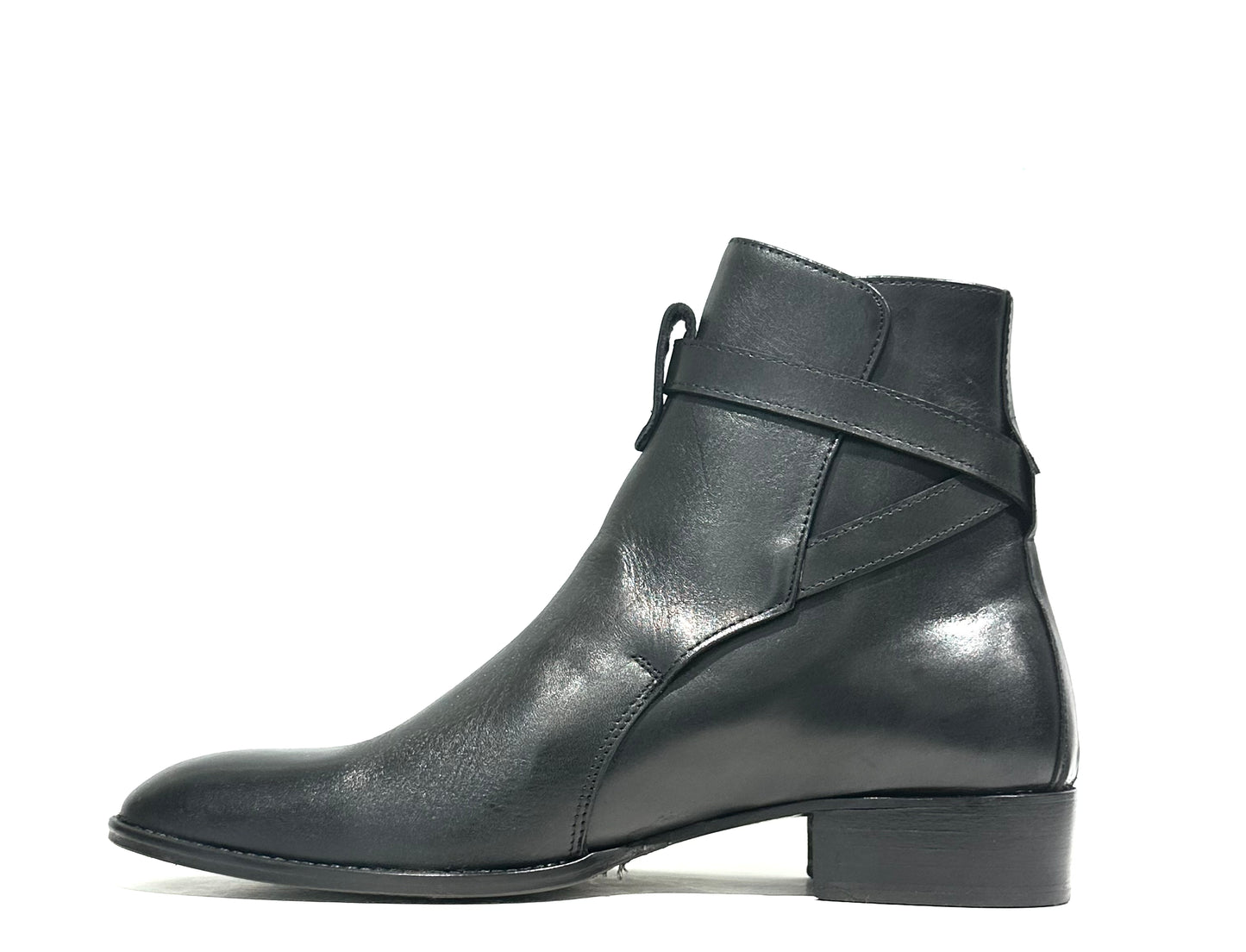 Black leather ankle boot