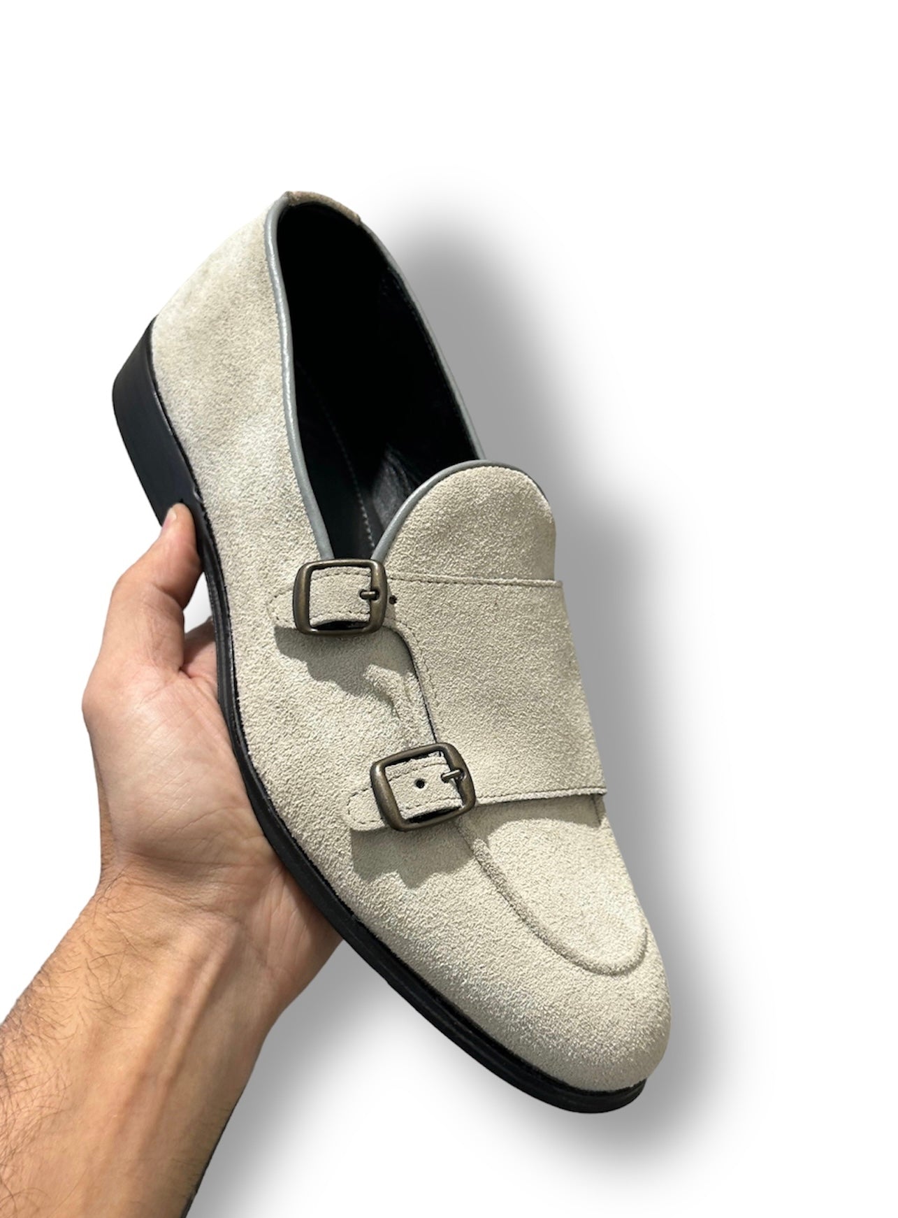 Doppia Fibbia fondo cuoio in crosta latte