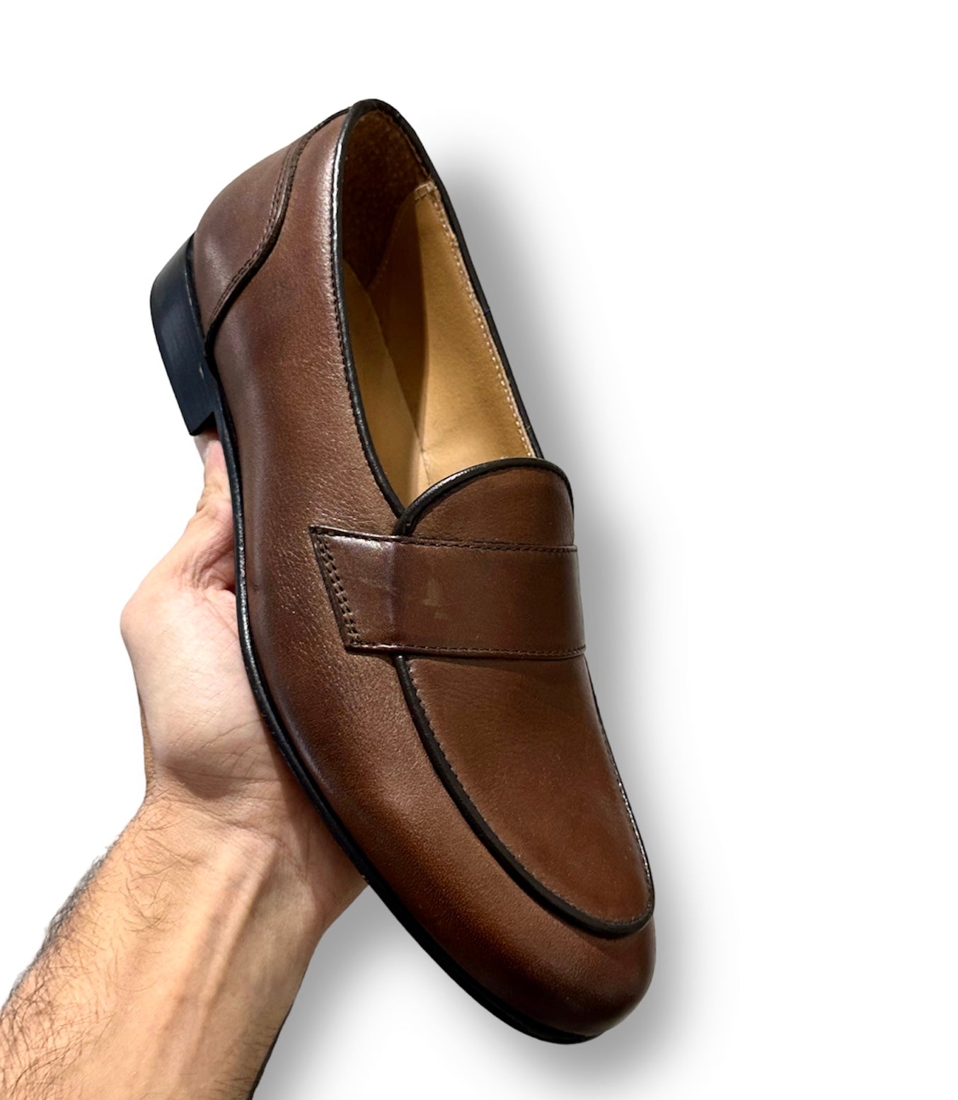 Mocassino Marrone Liscio con fascia pelle