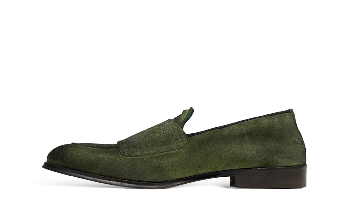 Double Buckle leather sole in green split leather