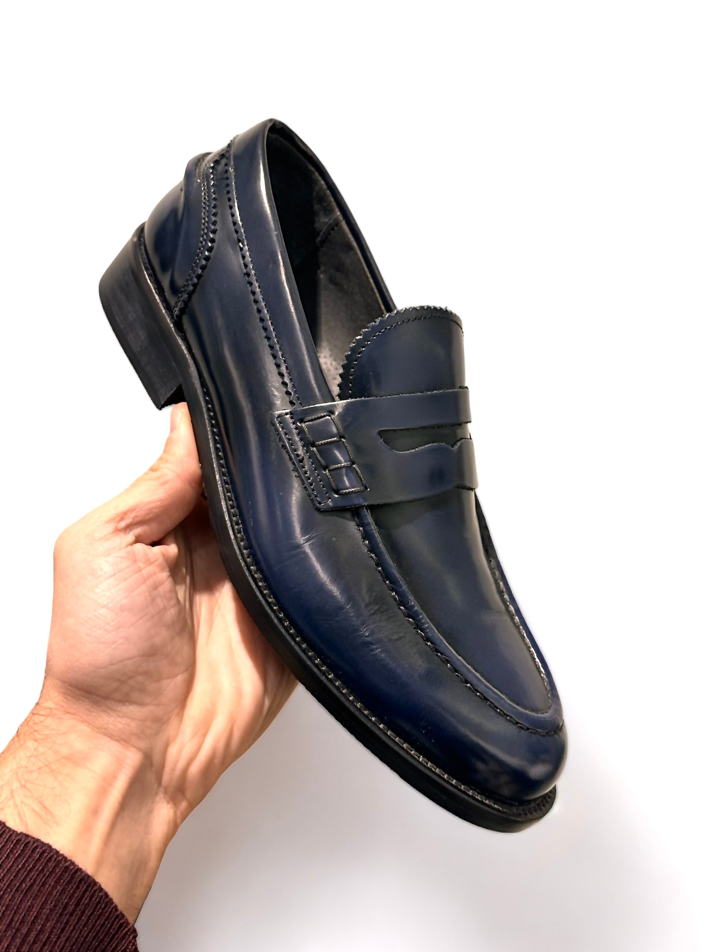 Collage navy loafer with leather sole