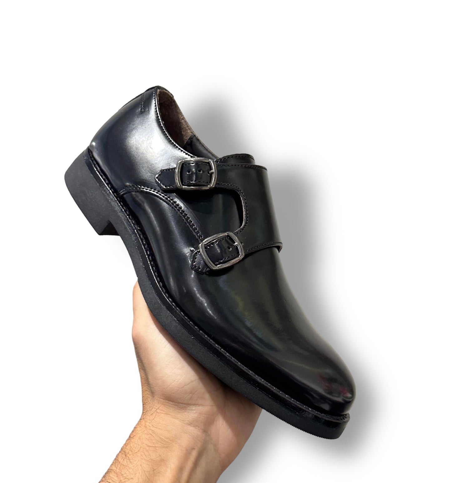 Monk Strap nero punta tonda